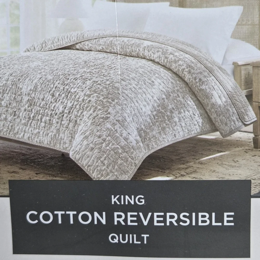 Rachel Ashwell Flax Cotton King Quilt Shabby Chic Reversible Sophia Toile Floral